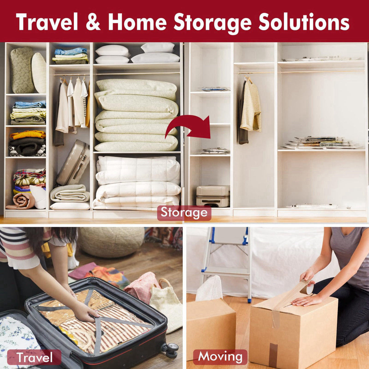 MEIQIHOME Vacuum Seal Bags for Clothing Travel & Home Storage, travel vacuum bags with pump, Store Blankets, Comforters,