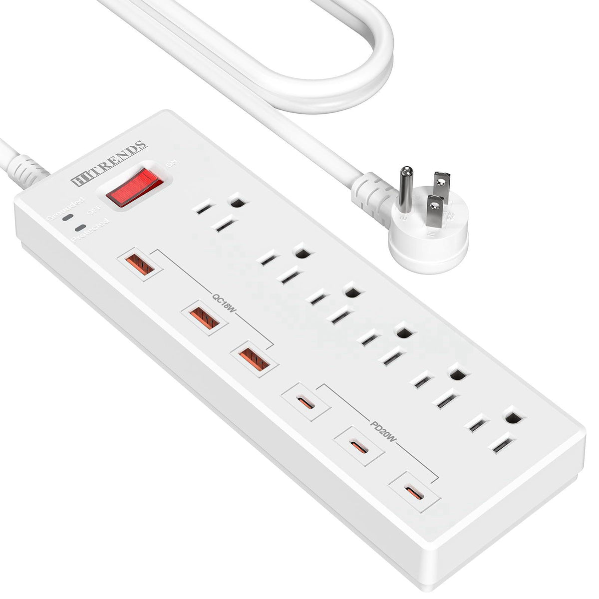 Power Strip with USB C Ports, HITRENDS Surge Protector with 6 AC Outlets & 6 USB Ports (3 USB C & 3 USB A), 20W PD Fast 