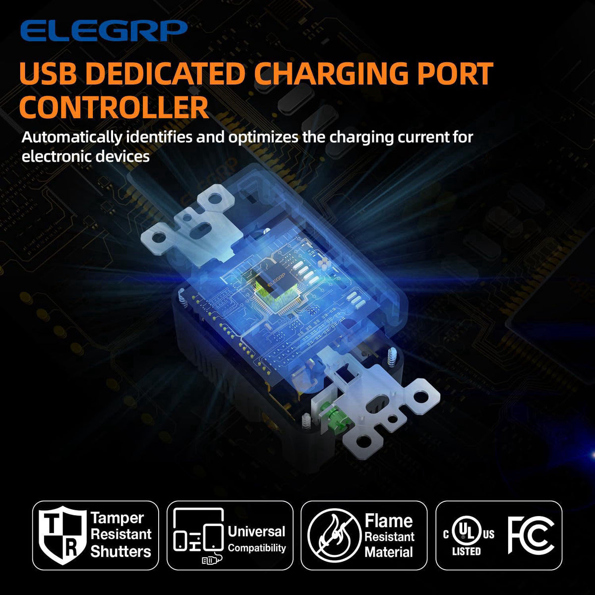 ELEGRP USB Charger Wall Outlet, Type A & C USB Ports, 15 Amp Duplex Tamper Resistant Receptacle Plug NEMA 5-15R, Wall Pl