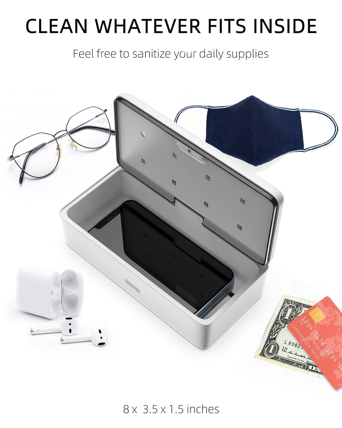 Knizen UV Light Sanitizer Box, UVC Phone Sanitizer Box for Smartphone,Jewellery and Household Items – full view