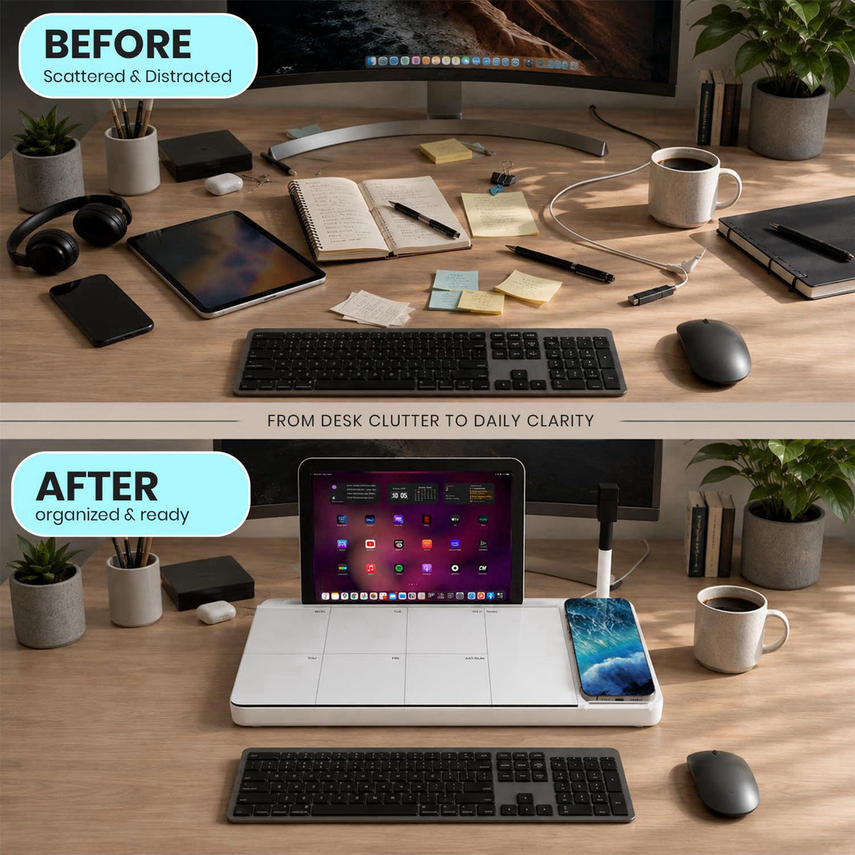 NEXTLUXE CREATIONS NEXTLUXE Glass Desk Whiteboard with Wireless Charger - Desktop Whiteboard with Storage, Weekly Planne