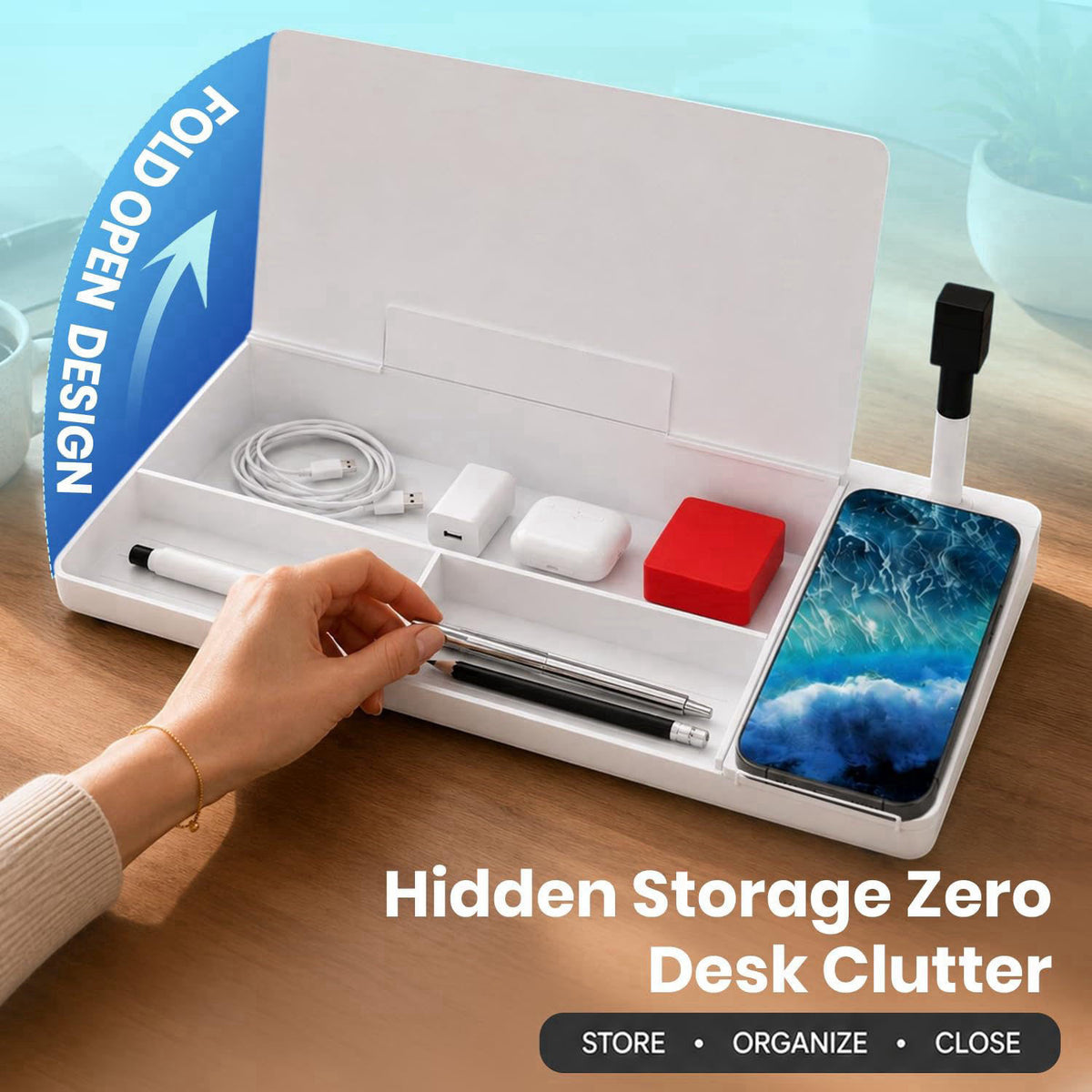 NEXTLUXE CREATIONS NEXTLUXE Glass Desk Whiteboard with Wireless Charger - Desktop Whiteboard with Storage, Weekly Planne