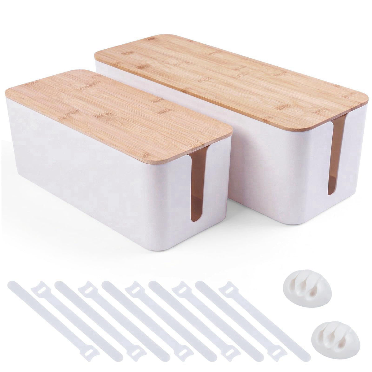 Tuwechen 2 Pack Cable Management Box, Wooden Style Cord Organizer Box – product photo (Cable Organizer Bags &amp; Cases)