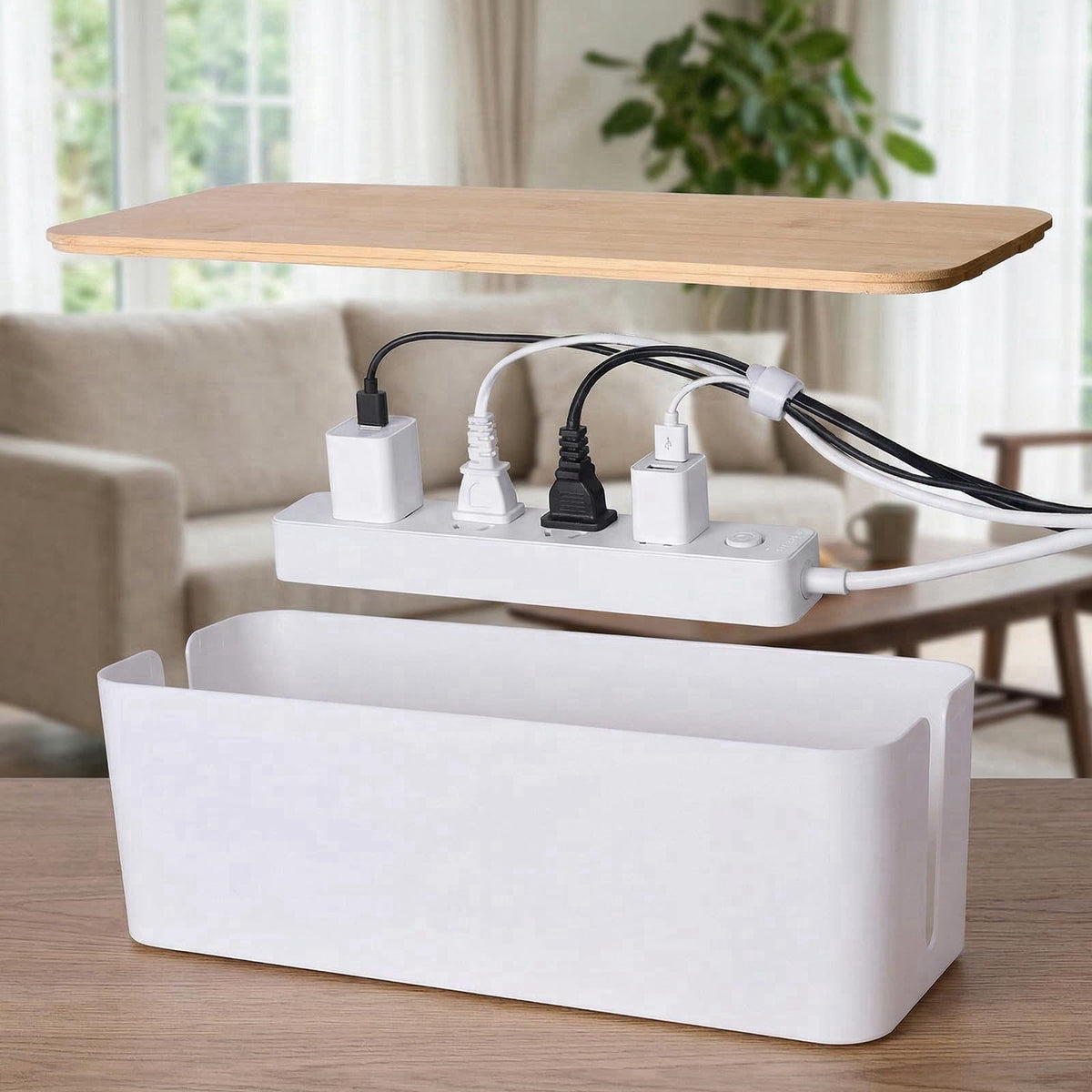 Tuwechen 2 Pack Cable Management Box, Wooden Style Cord Organizer Box – close-up detail
