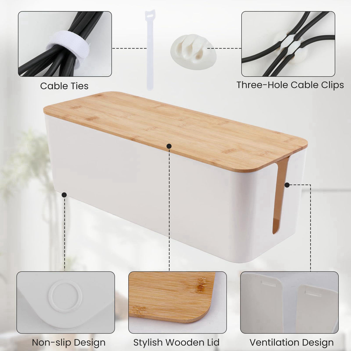 Tuwechen 2 Pack Cable Management Box, Wooden Style Cord Organizer Box – full view