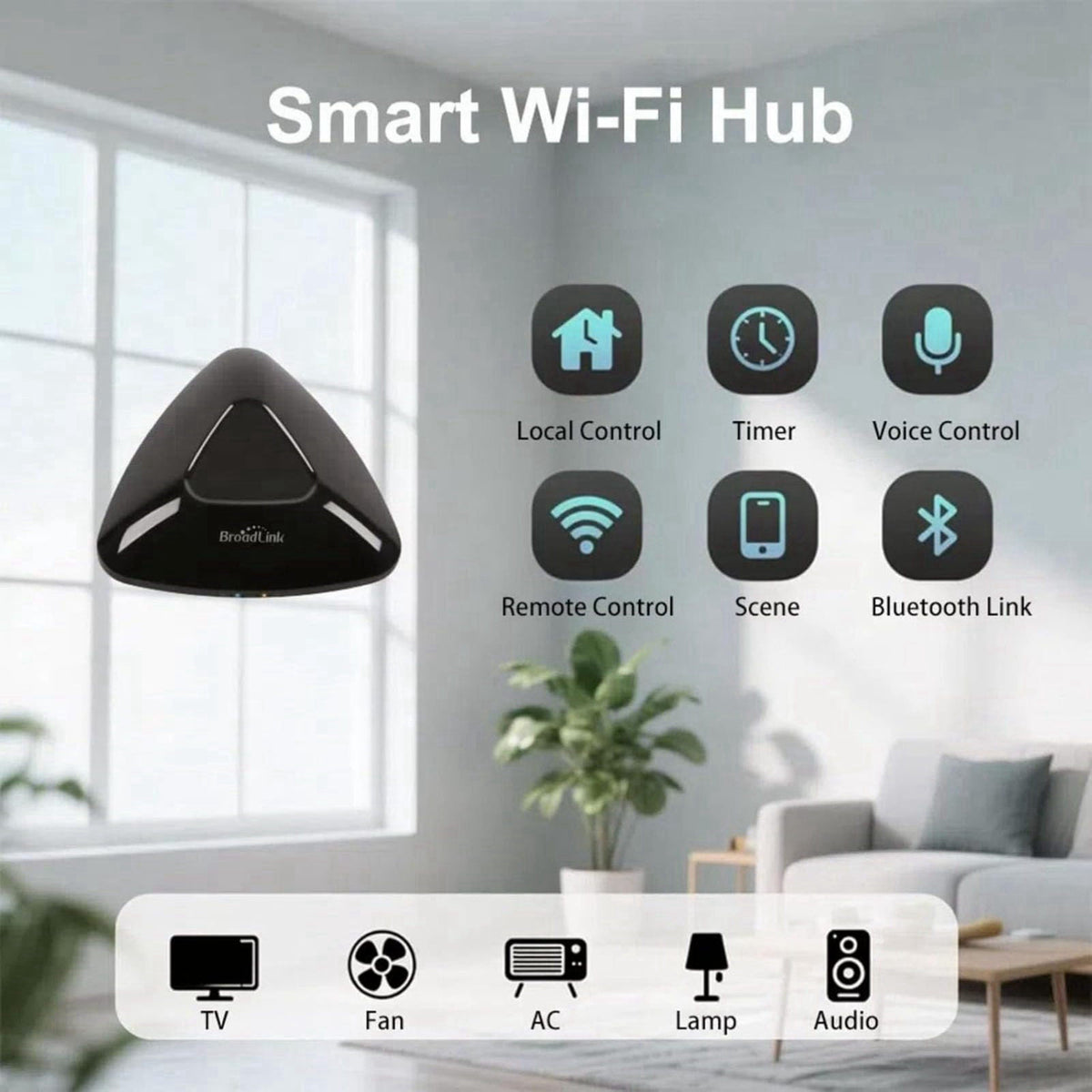 Broadlink RM Max Smart Remote Matter Compatibility IR/RF Universal Remote – back view and specifications