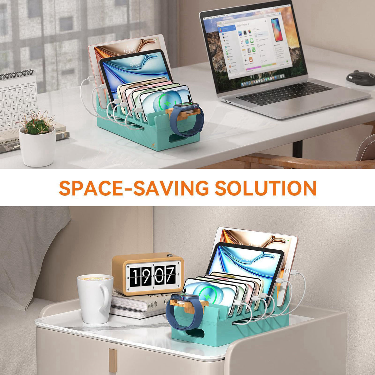 Pezin & Hulin USB Wall Charger, Desktop USB Charging Station for Multiple Devices – back view and specifications