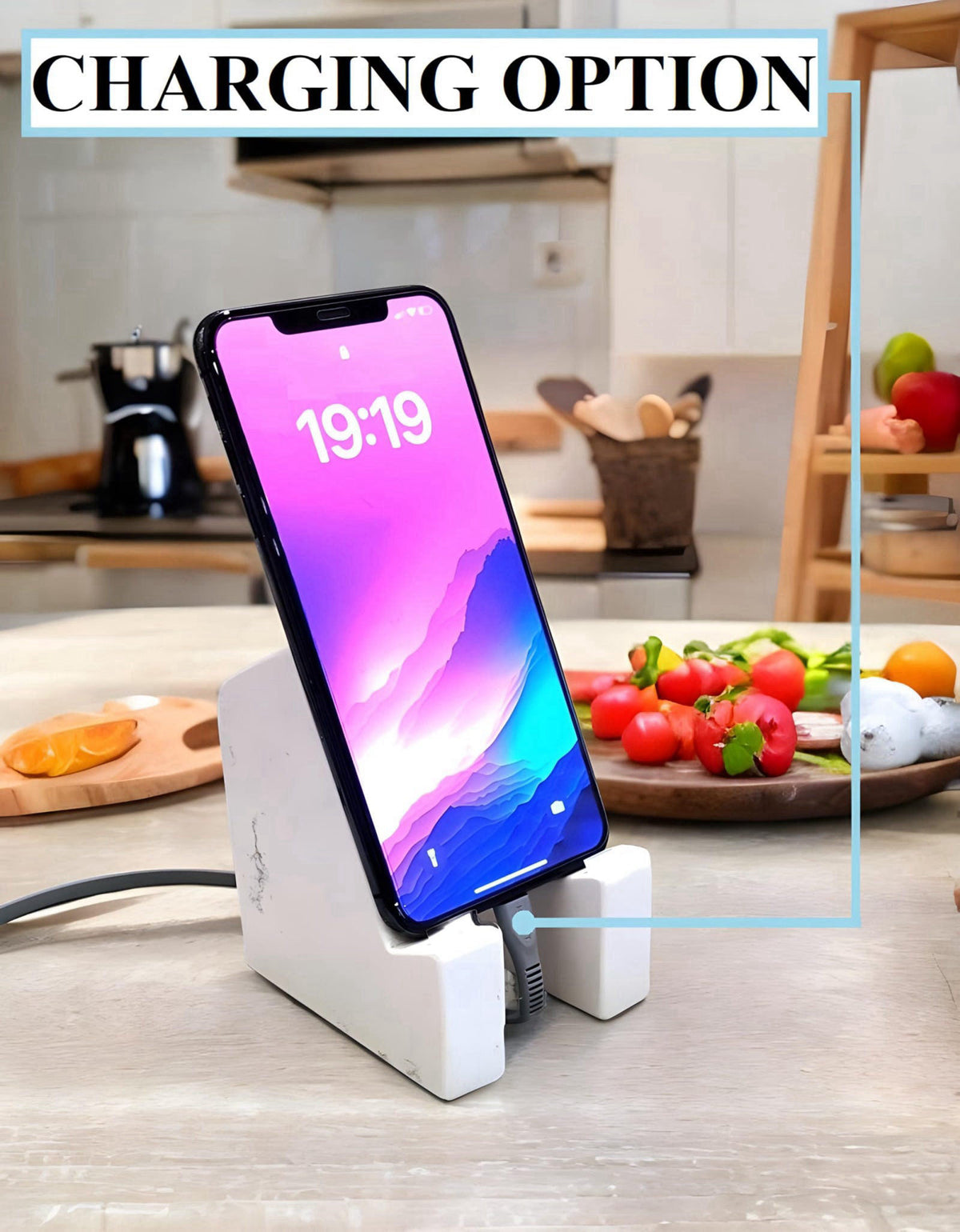FLOWMAR Marble Phone Stand for Desk – Heavy Quartz Cell Phone Holder, Luxury Black Marble Phone & Tablet Stand, Stable D