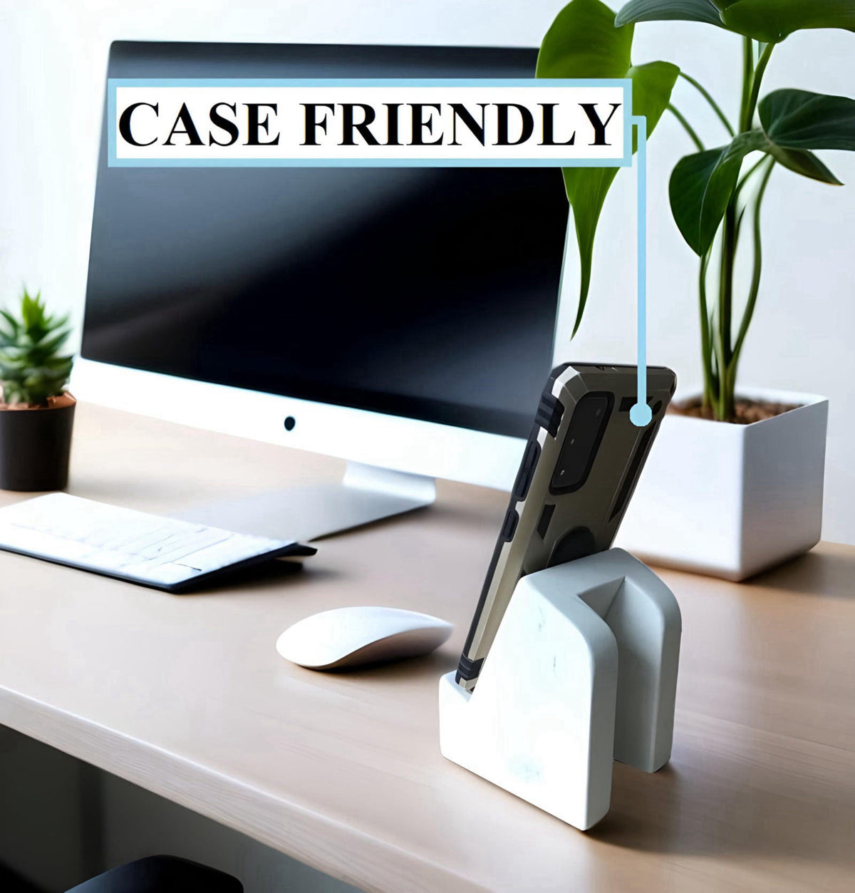 FLOWMAR Marble Phone Stand for Desk – Heavy Quartz Cell Phone Holder, Luxury Black Marble Phone & Tablet Stand, Stable D