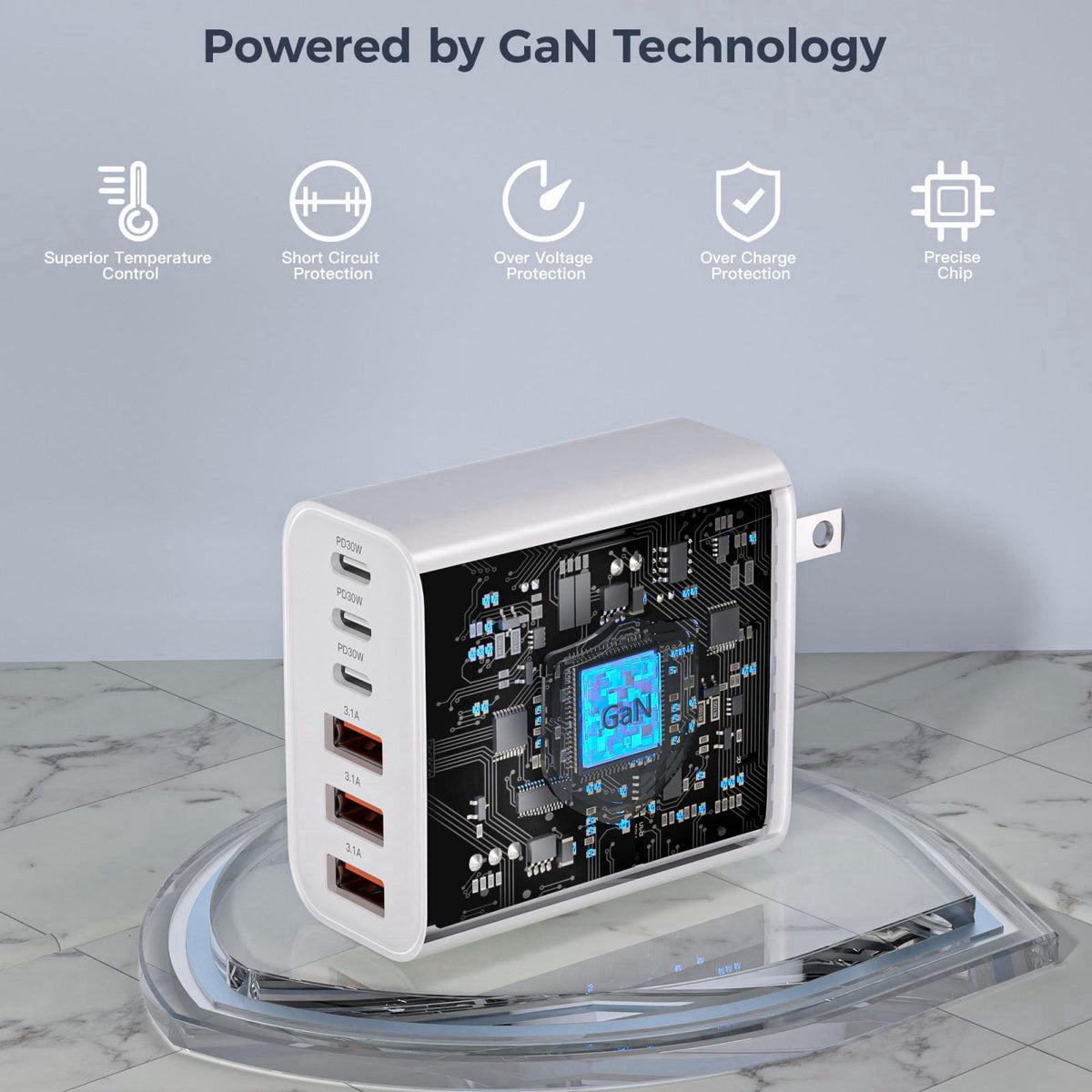 Kruidvat 65W USB C Wall Charger Block,2Pack 6Port Fast Charging Block with 10ft Cord – back view and specifications
