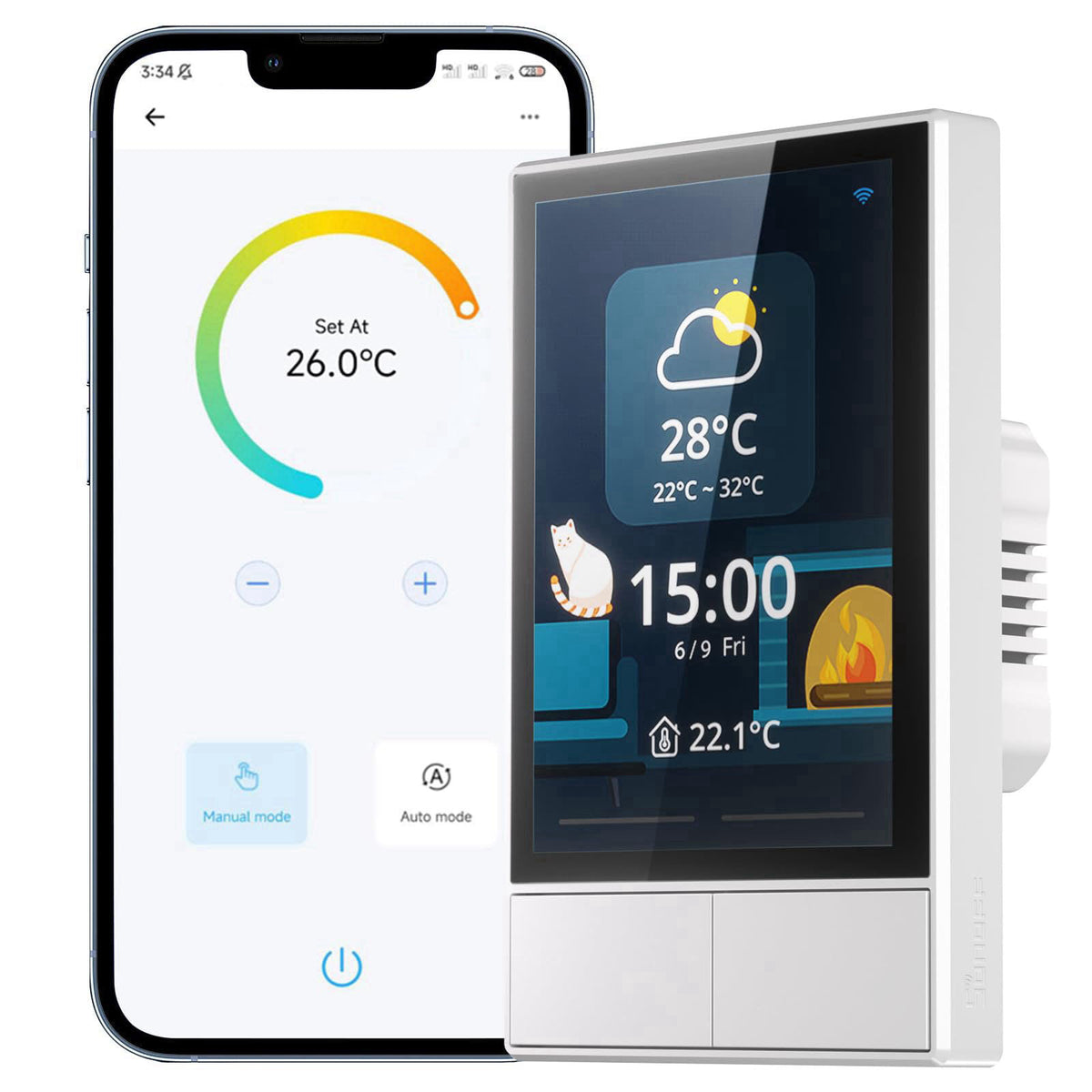 SONOFF Smart Switch, 2-Switch Panel Home Control, WiFi Smart Scene Wall Switch with Touchscreen, Smart Temperature Funct