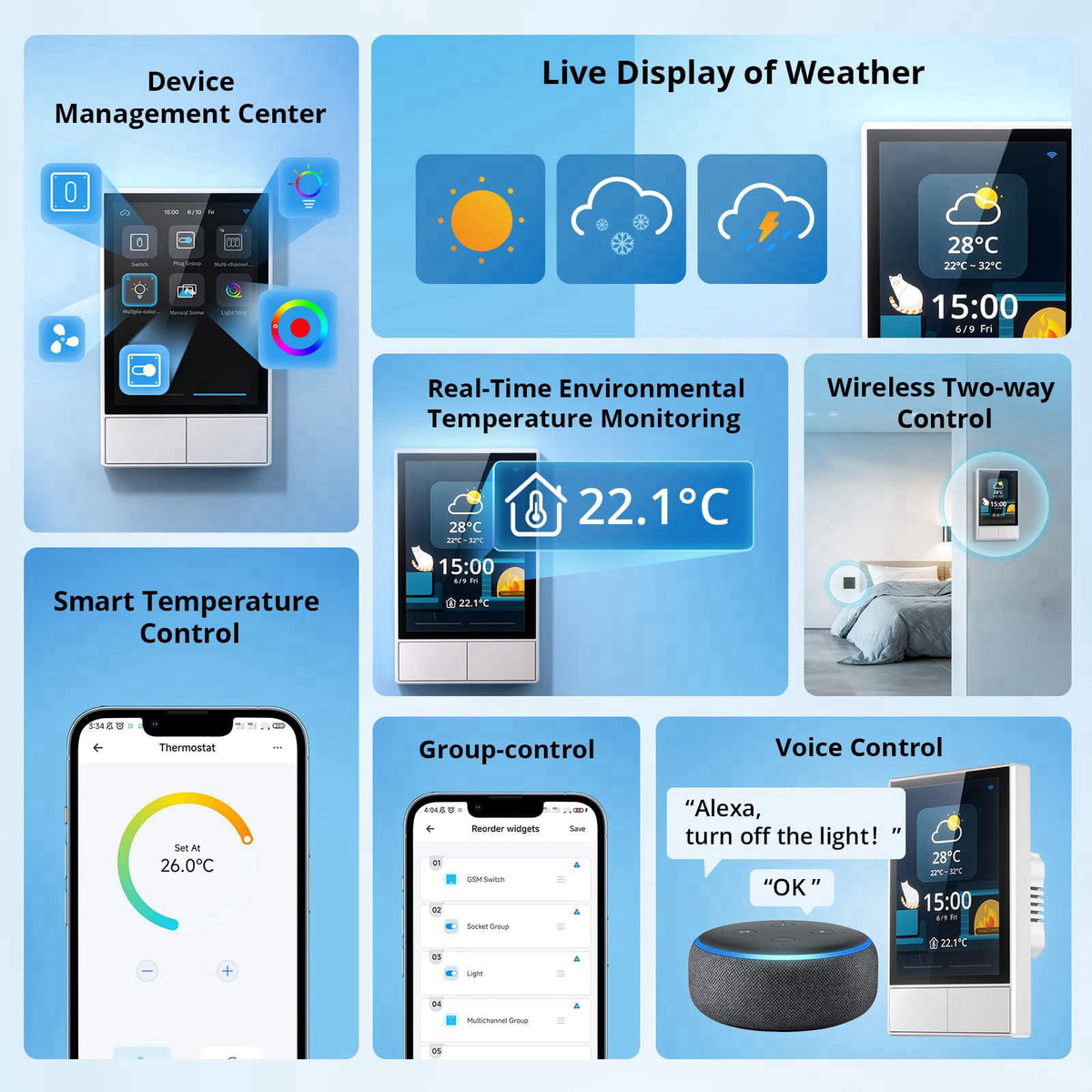 SONOFF Smart Switch, 2-Switch Panel Home Control, WiFi Smart Scene Wall Switch with Touchscreen, Smart Temperature Funct