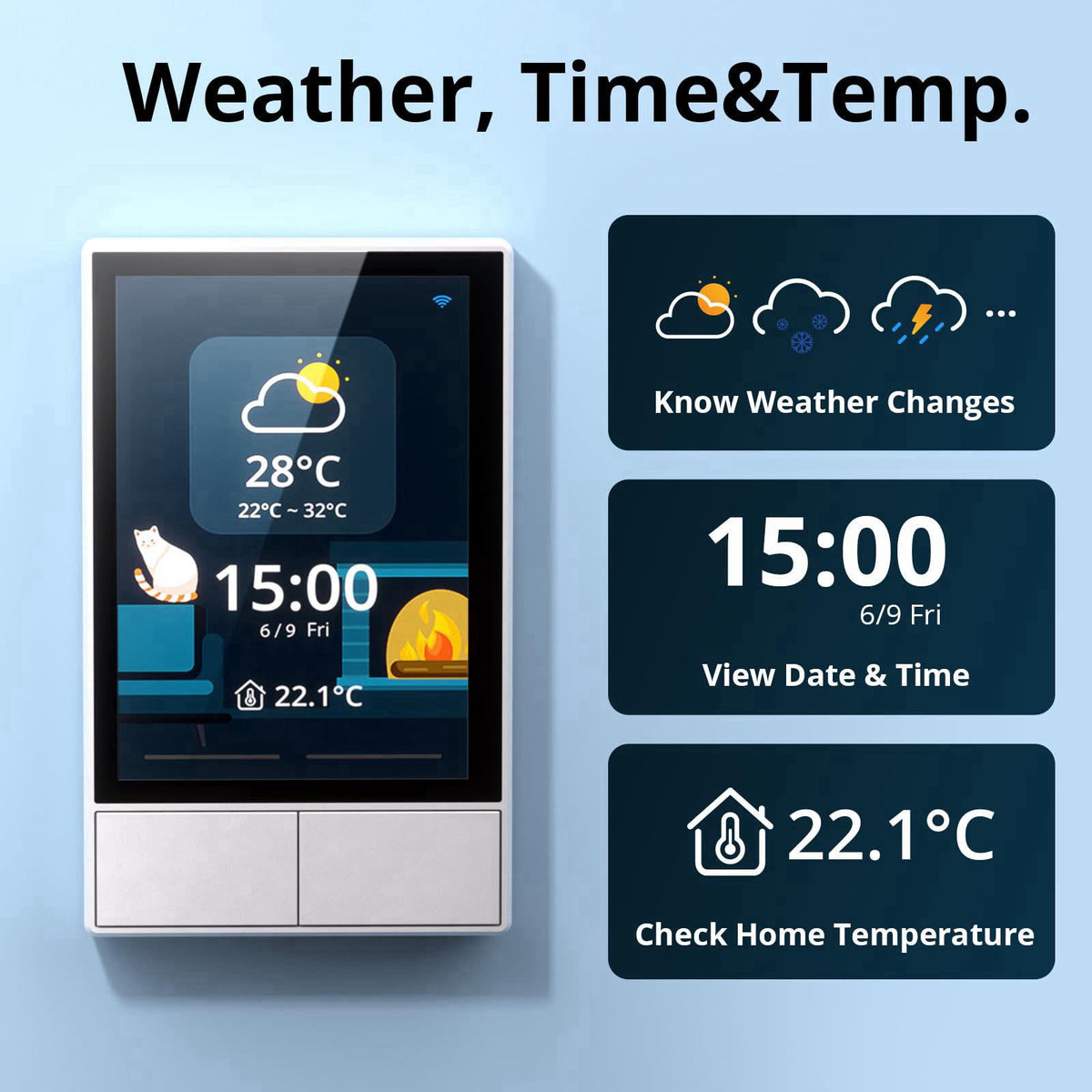 SONOFF Smart Switch, 2-Switch Panel Home Control, WiFi Smart Scene Wall Switch with Touchscreen, Smart Temperature Funct