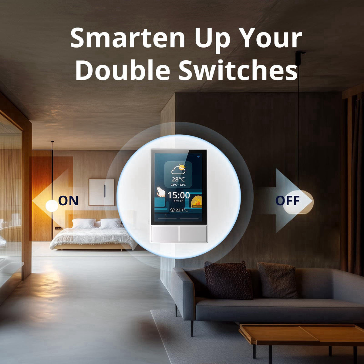 SONOFF Smart Switch, 2-Switch Panel Home Control, WiFi Smart Scene Wall Switch with Touchscreen, Smart Temperature Funct