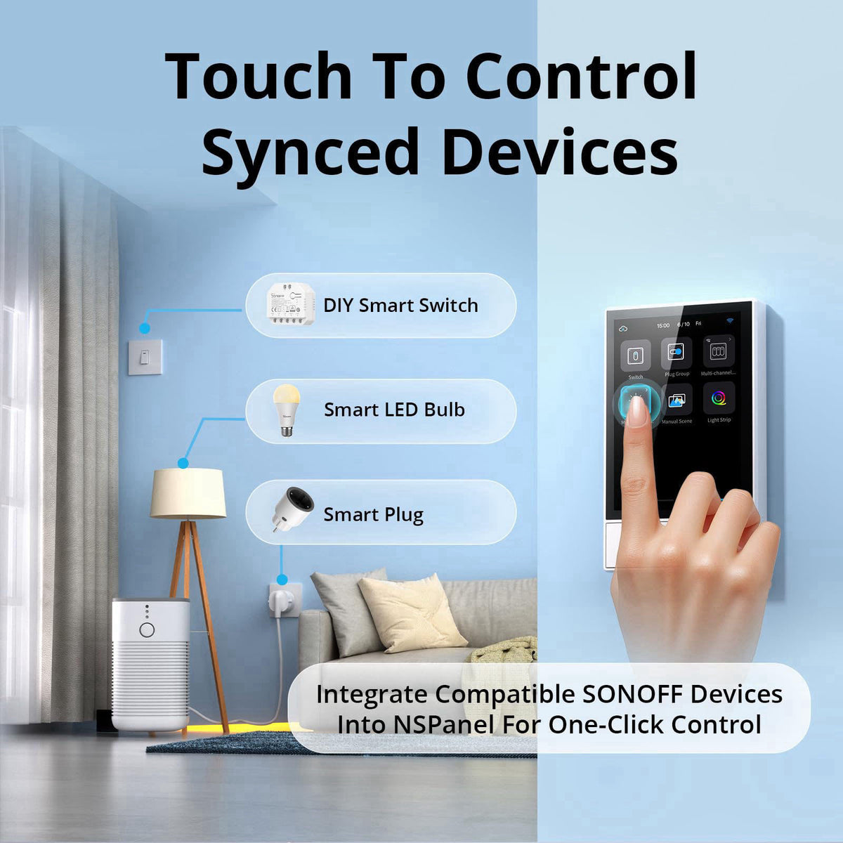 SONOFF Smart Switch, 2-Switch Panel Home Control, WiFi Smart Scene Wall Switch with Touchscreen, Smart Temperature Funct