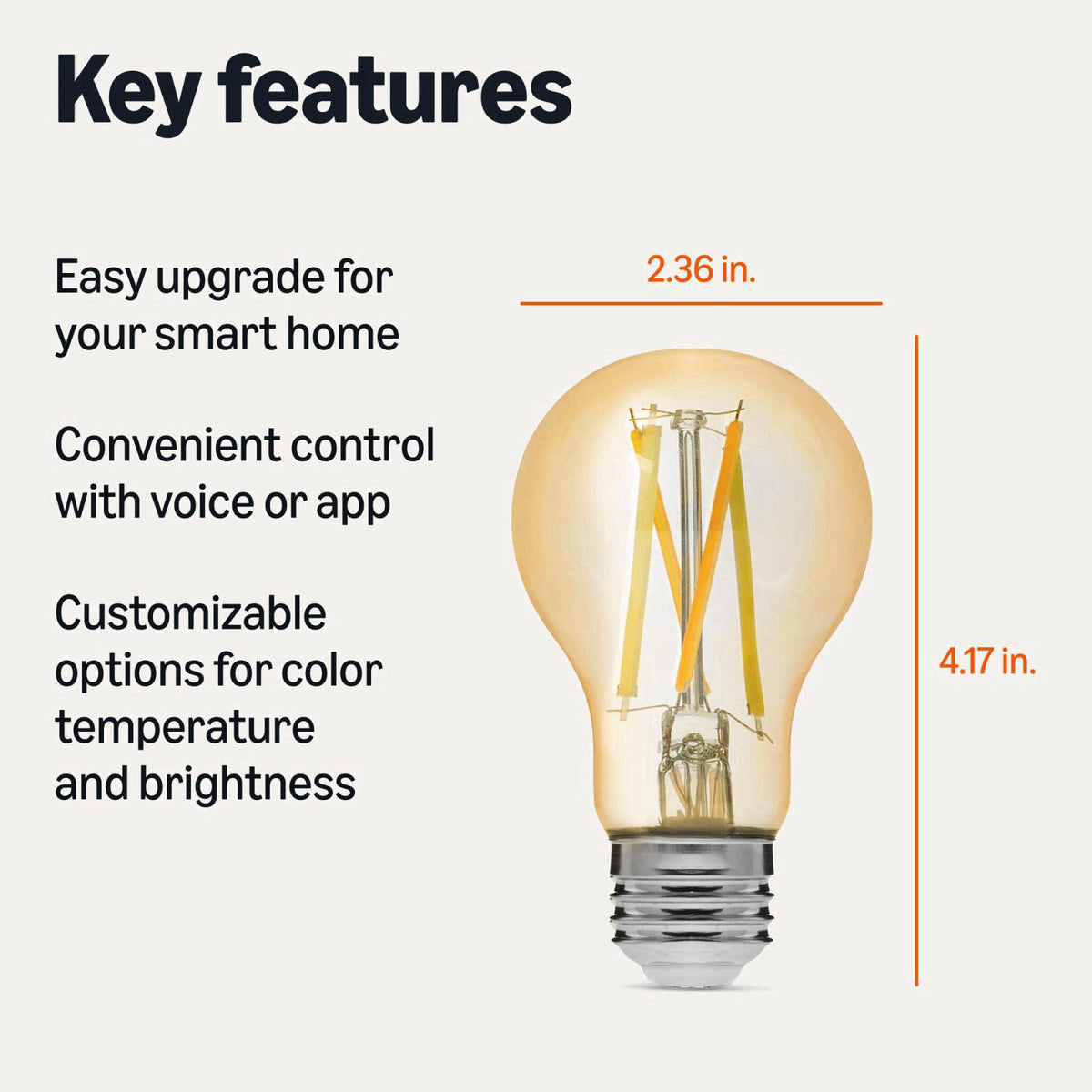Amazon Basics A19 Smart Filament LED Bulb, Tunable White, Dimmable, Wi-Fi Enabled, Works with Alexa Only, Easy Setup, 2.