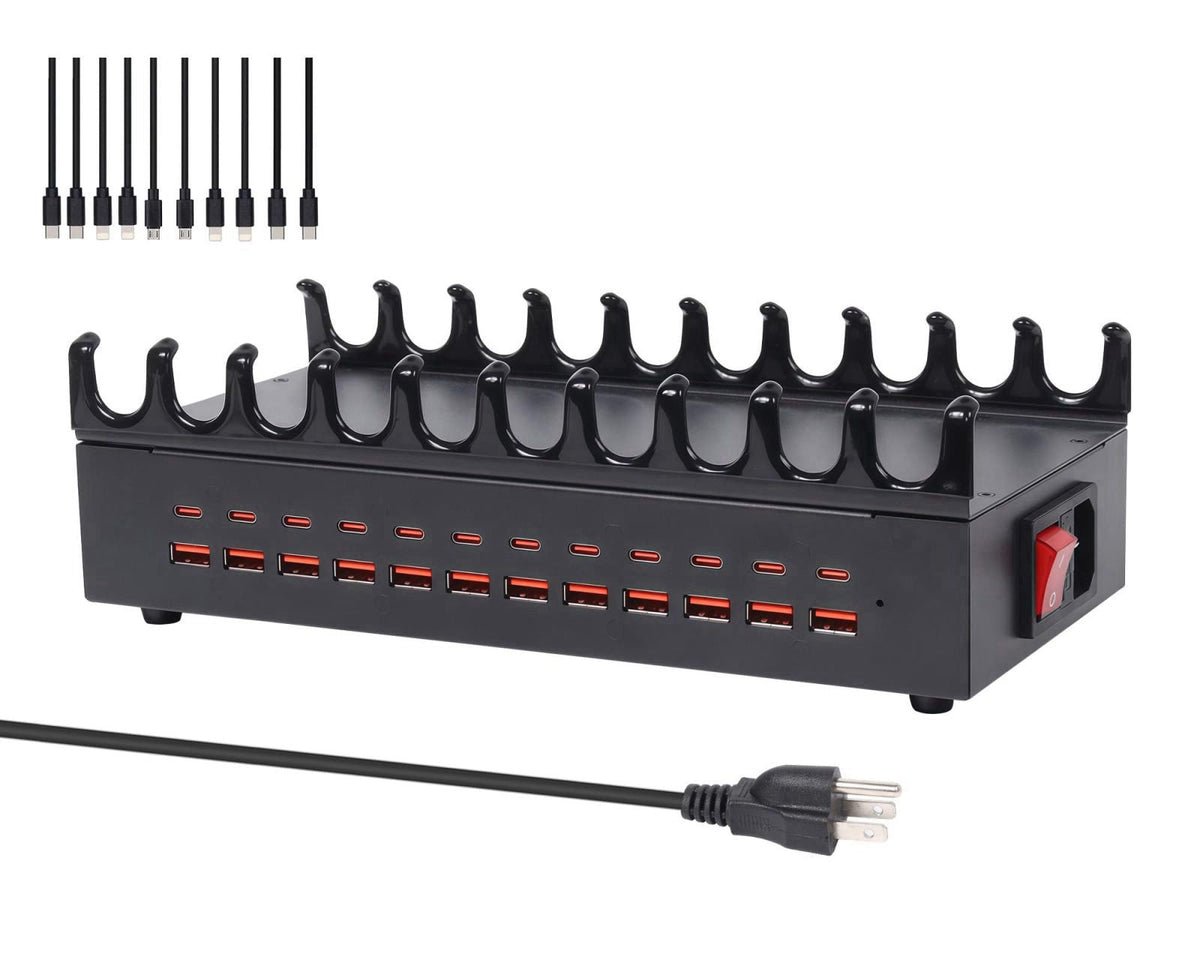 Yoodarmx 24 Ports 400W Charging Station for Multiple Devices with 10 Cables