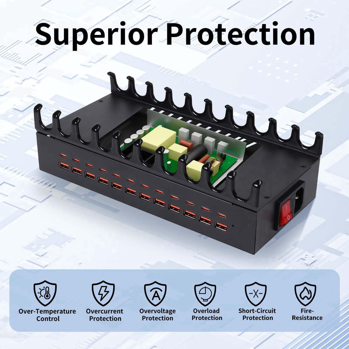 Yoodarmx 24 Ports 400W Charging Station for Multiple Devices with 10 Cables – full view