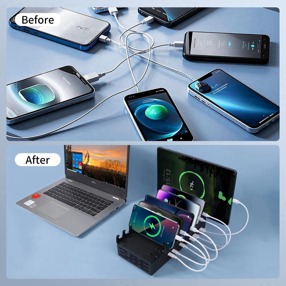 Yoodarmx 24 Ports 400W Charging Station for Multiple Devices with 10 Cables – alternate angle
