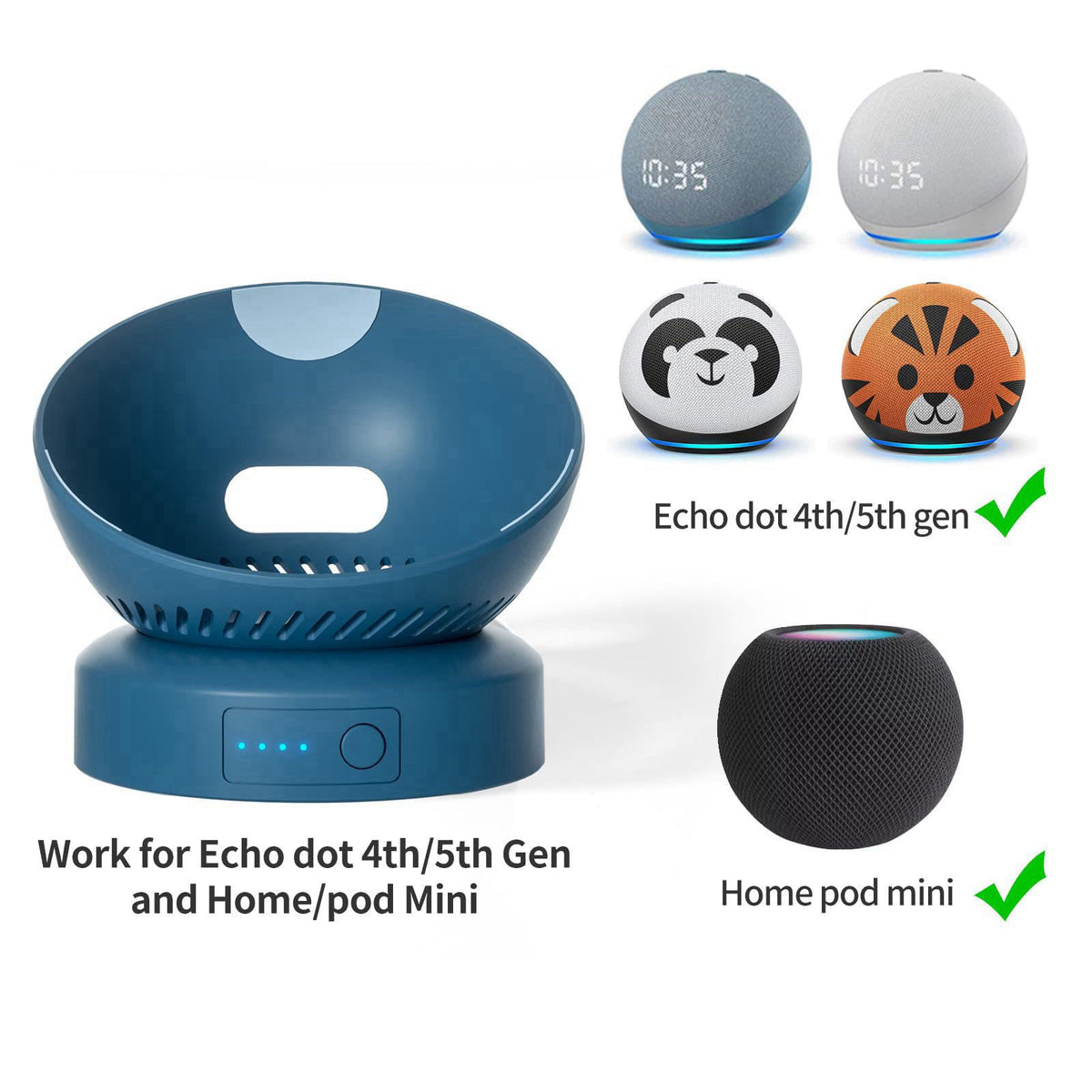 Liboer Battery Base for Echo dot 5th Generation Portable Echo Dot 4th Generation and Homepod Mini Battery Stand Accessor