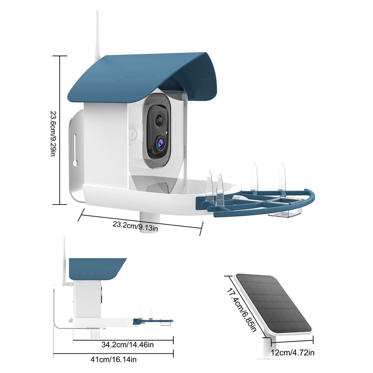 Fazoxo Bird Feeder with Camera,Birds House Camera,Solar Powered,AI Bird ID – close-up detail in Navy Blue