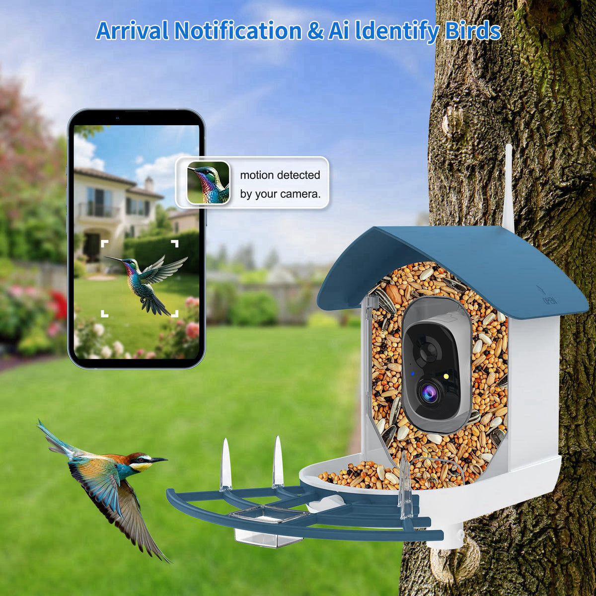 Fazoxo Bird Feeder with Camera,Birds House Camera,Solar Powered,AI Bird ID – packaging and label