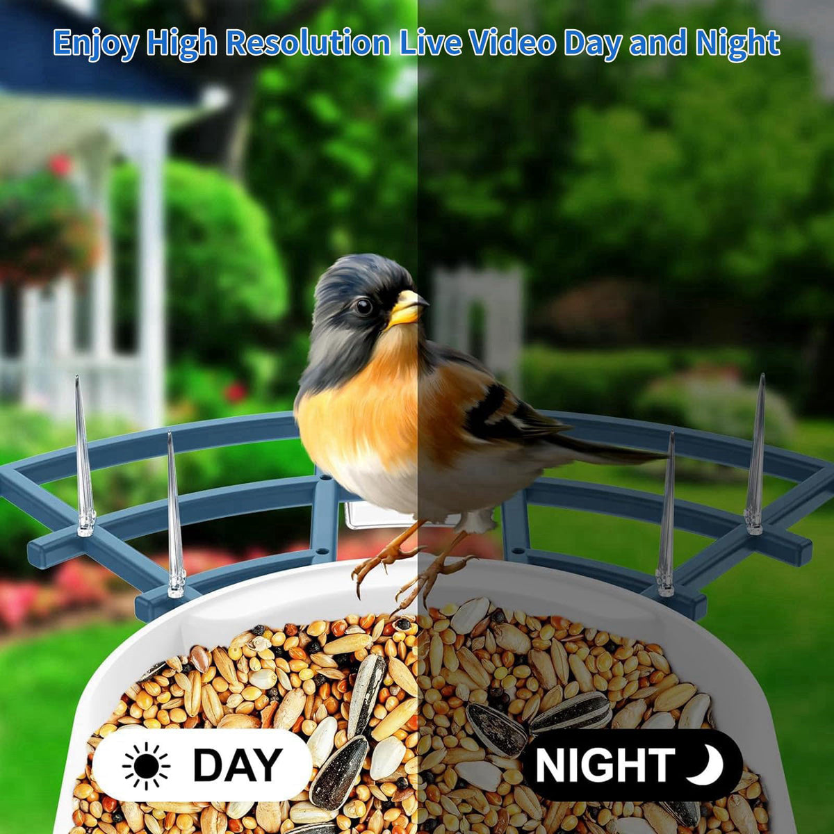 Fazoxo Bird Feeder with Camera,Birds House Camera,Solar Powered,AI Bird ID – alternate angle
