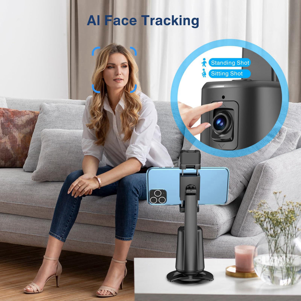 jiangler Auto Face Tracking Tripod, 360° Rotating Phone Stand with Remote Control – alternate angle