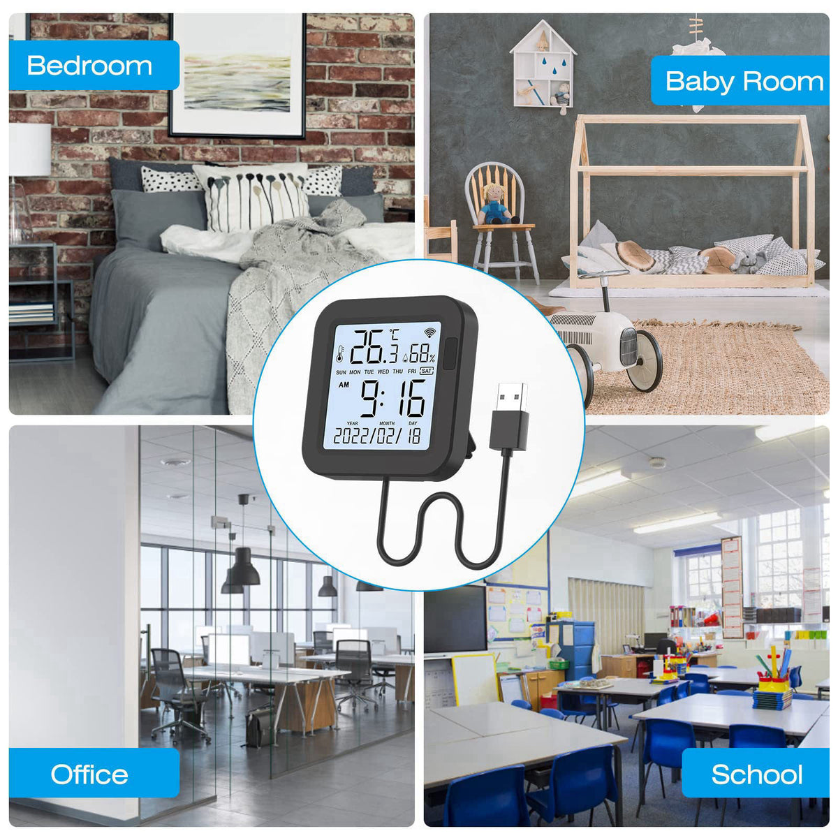 Yasorn eMylo WiFi Thermometer Hygrometer, Smart IR Remote, Digital Temperature and Humidity Sensor with Backlight, Unive