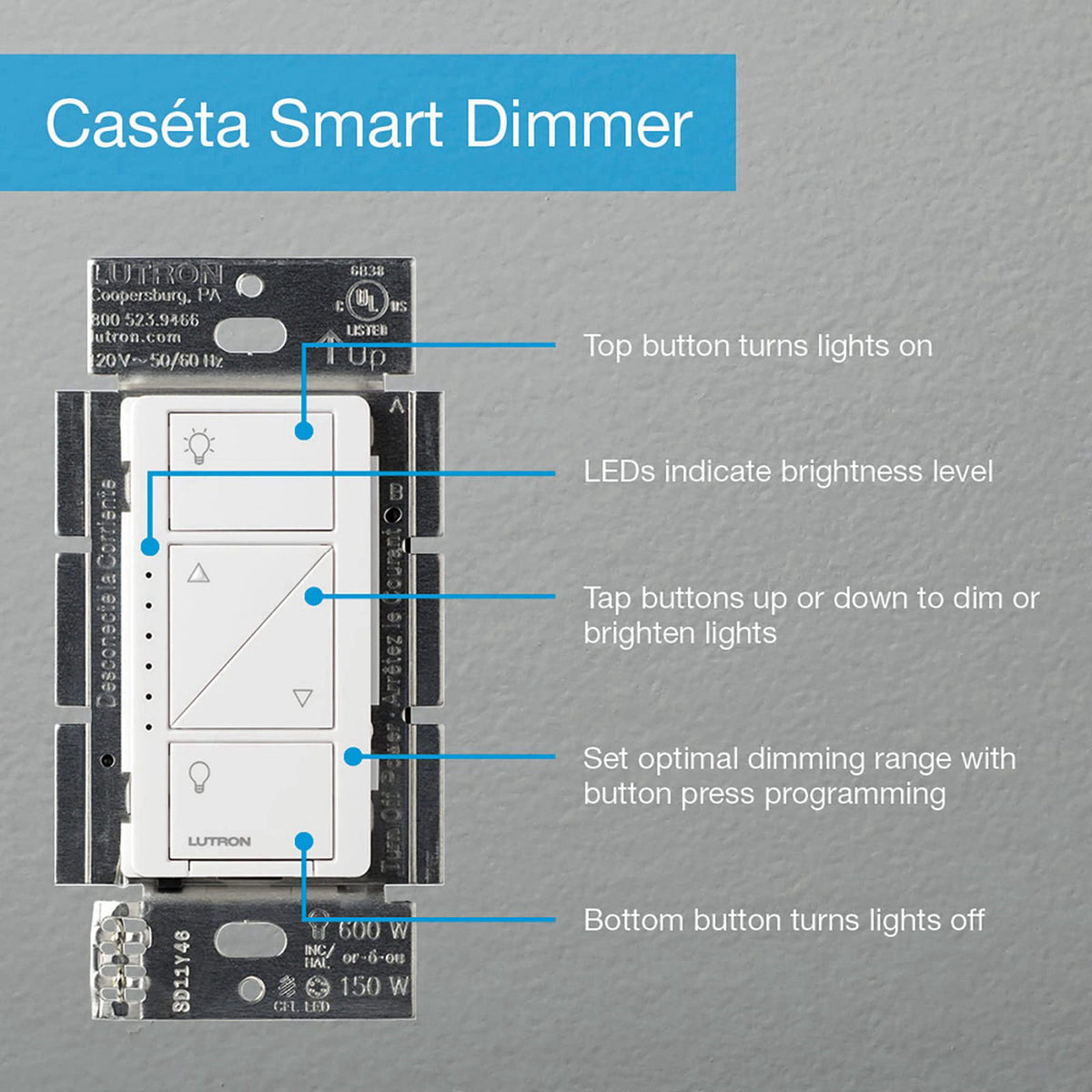 Lutron Caseta Smart Dimmer Switch No Neutral Required by Premium Selection — view 6