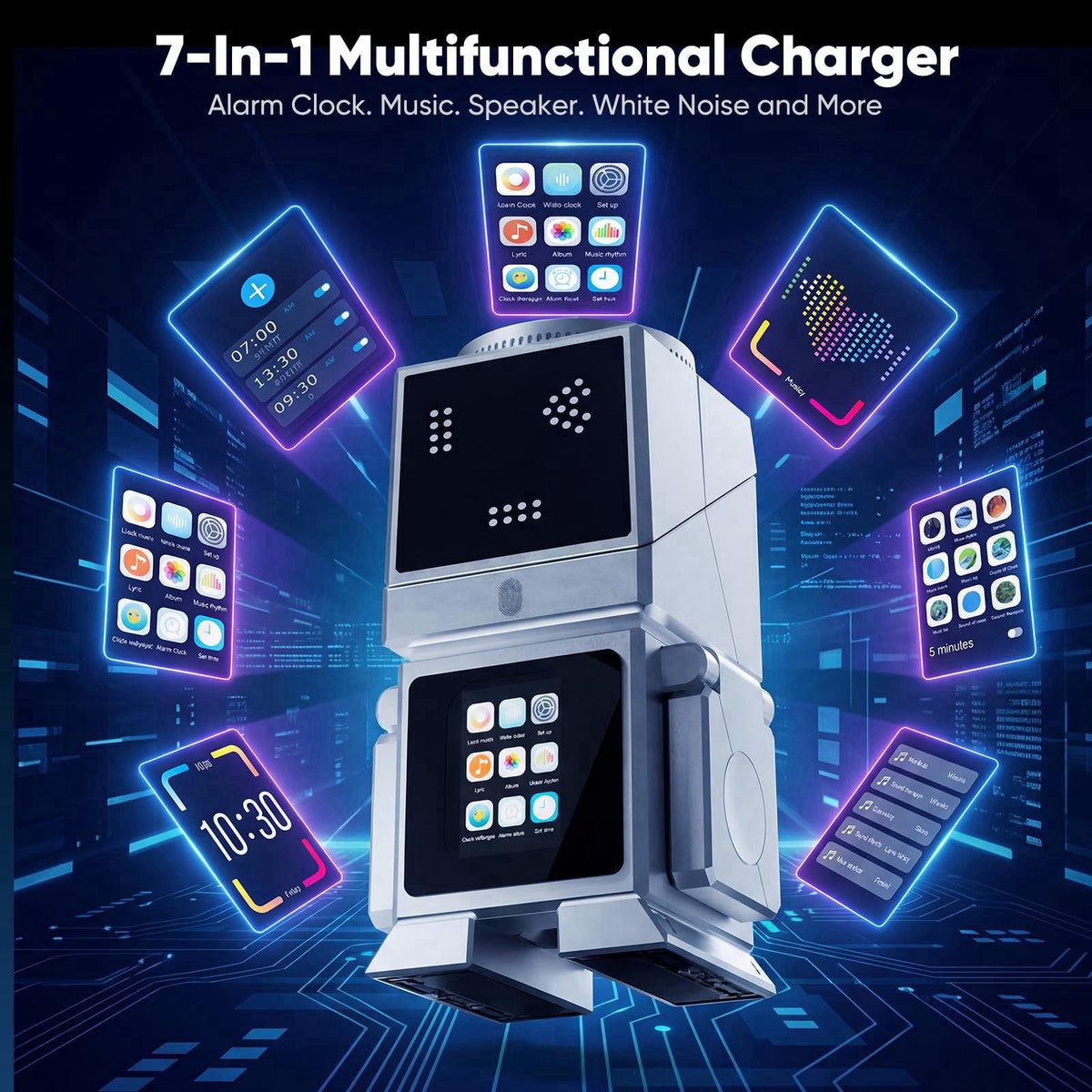 OxyGear 7-in-1 Robot Wireless Charging Station, Qi2.2 25W Magnetic Wireless Charger for iPhone 18-12 Series, AirPods & i