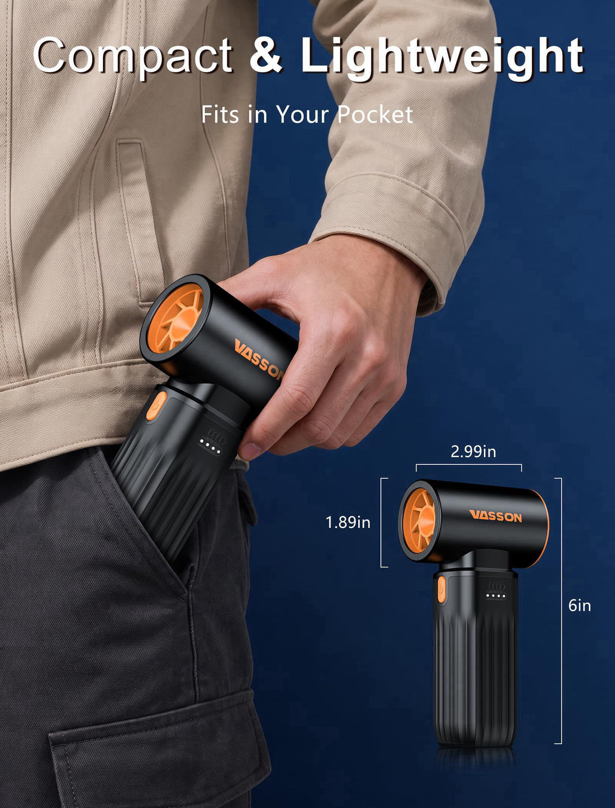 VASSON Compressed Air Duster 260000RPM, Cordless Ultra 3-Speed Adjustable – close-up detail