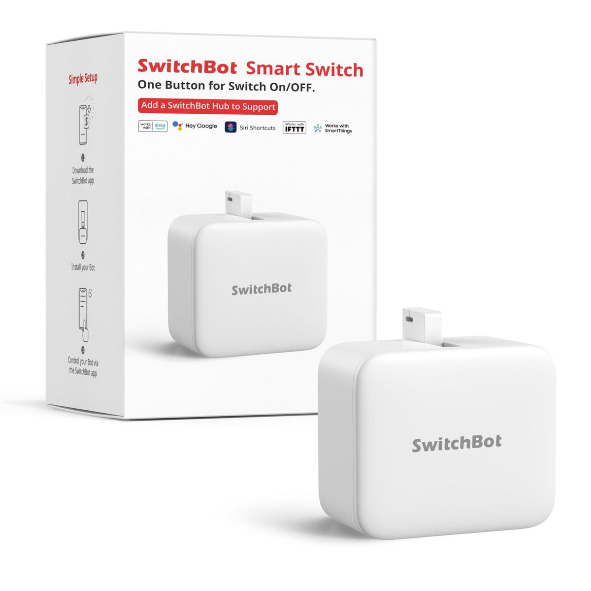 SwitchBot Rechargeable Smart Switch Button Pusher (Bluetooth) – Fingerbot for Rocker/One-Way Buttons, App Timer Control,