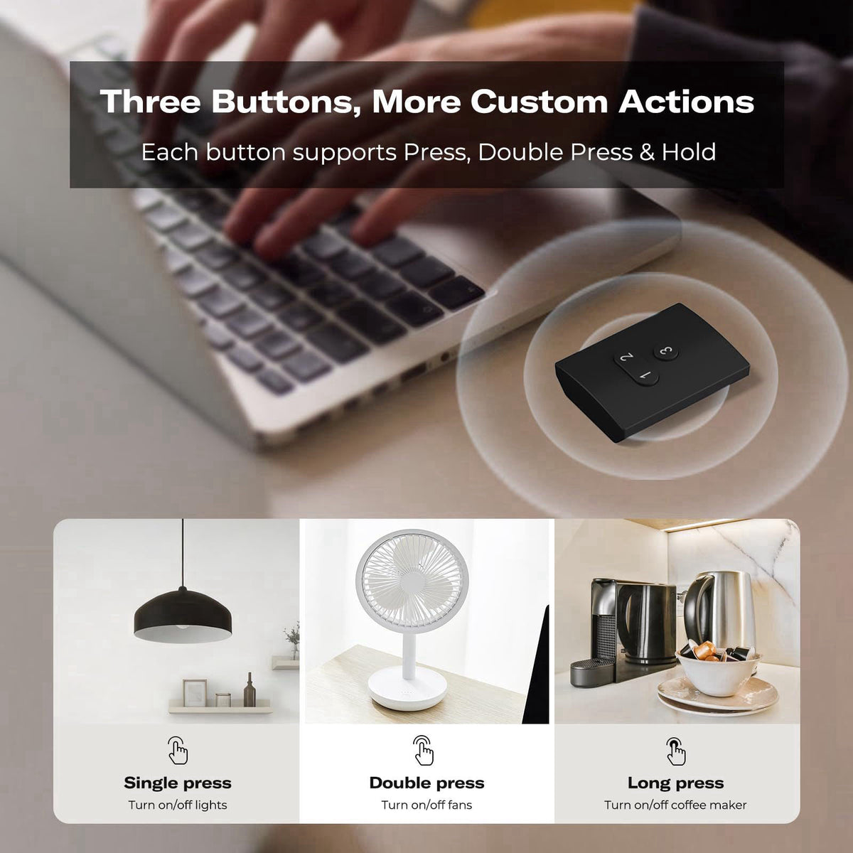 THIRDREALITY Smart Button ZB2,ZigBee Hub Required,3 Wireless Button,Remote Control,Compatible with Home Assistant,SmartT
