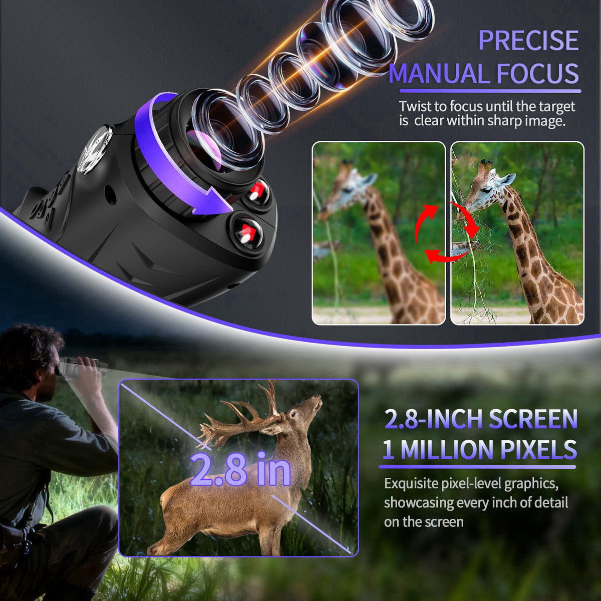 Waaniynan 4K& 66MP Night Vision Monocular, Dual IR Infrared Monocular with 18X Digital Zoom, 3000mAh Rechargeable Batter