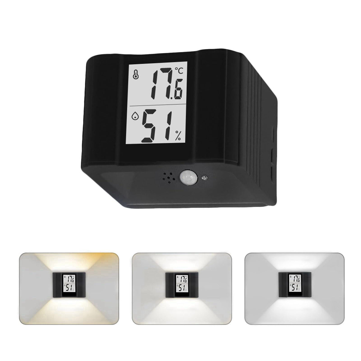 NBWDY LED Wall Sconce Motion-Activated Wall Lights with Real Time Temp & Humidity Display– 3-Mode Sensor Light,USB Recha