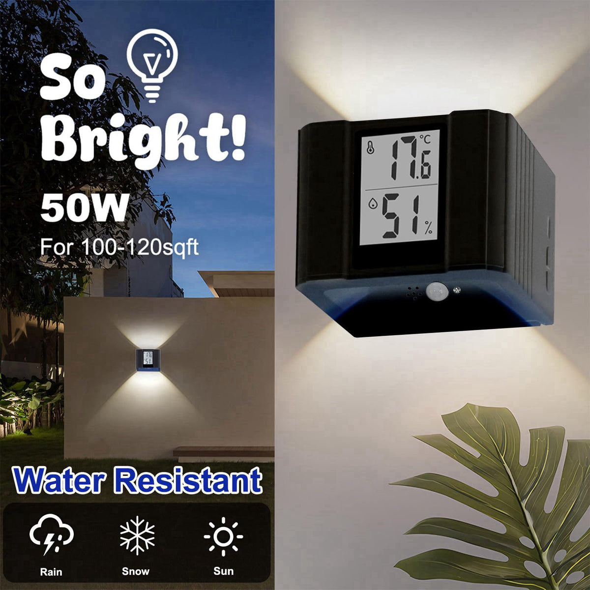 NBWDY LED Wall Sconce Motion-Activated Wall Lights with Real Time Temp & Humidity Display– 3-Mode Sensor Light,USB Recha