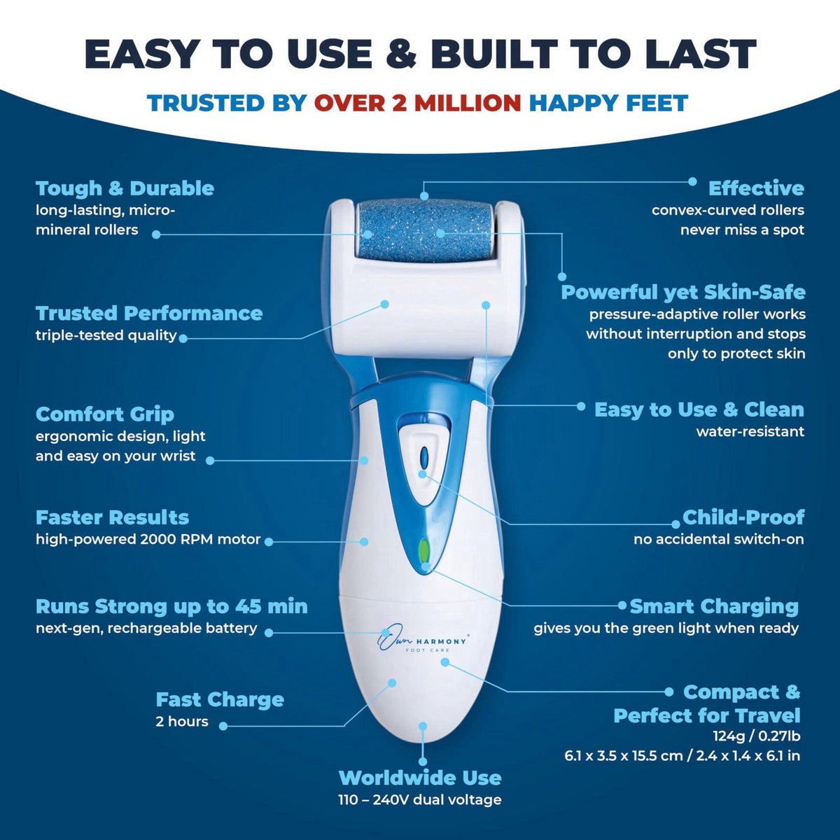 Own Harmony Electric Foot Callus Remover - Rechargeable Pedicure File Tool – packaging and label