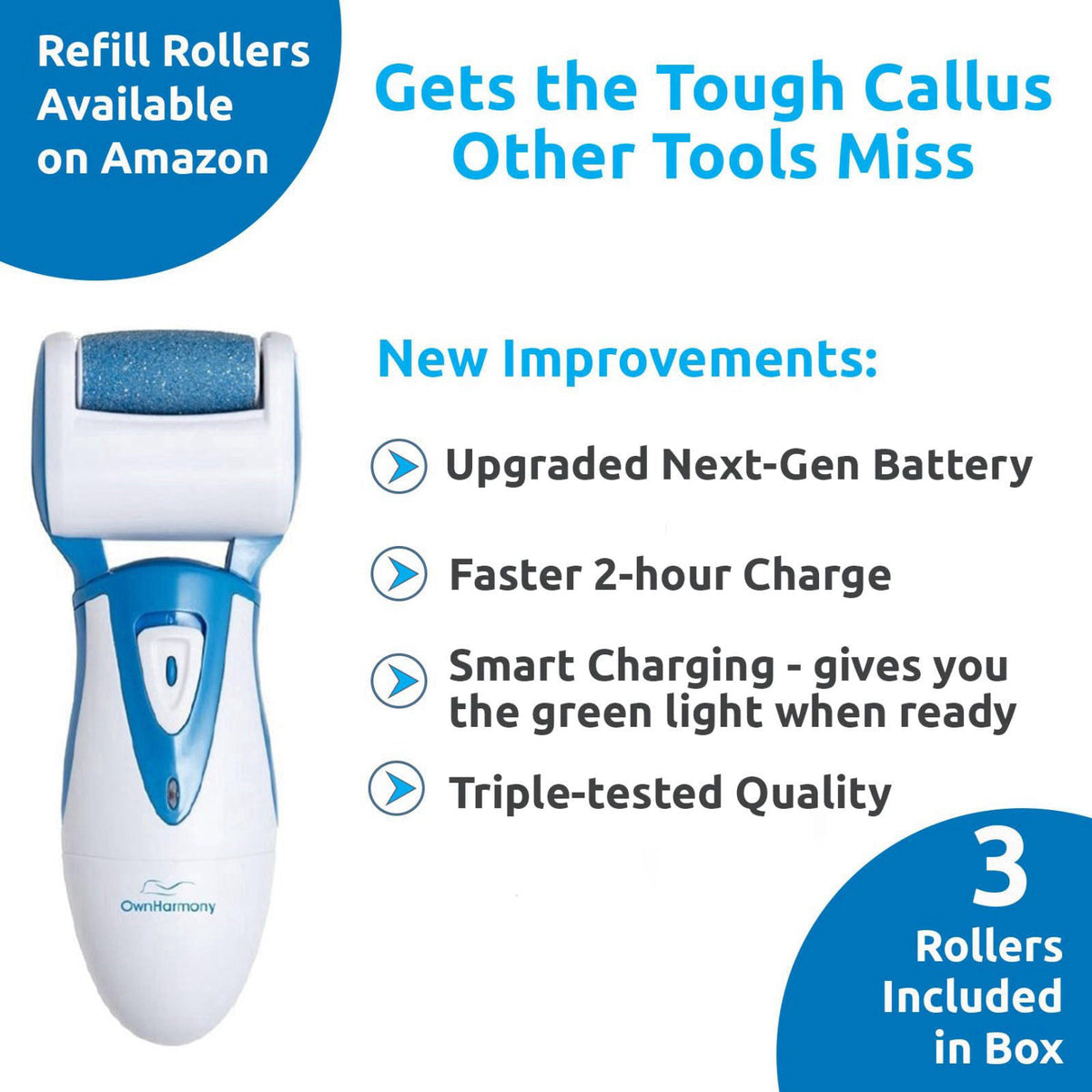Own Harmony Electric Foot Callus Remover - Rechargeable Pedicure File Tool – alternate angle