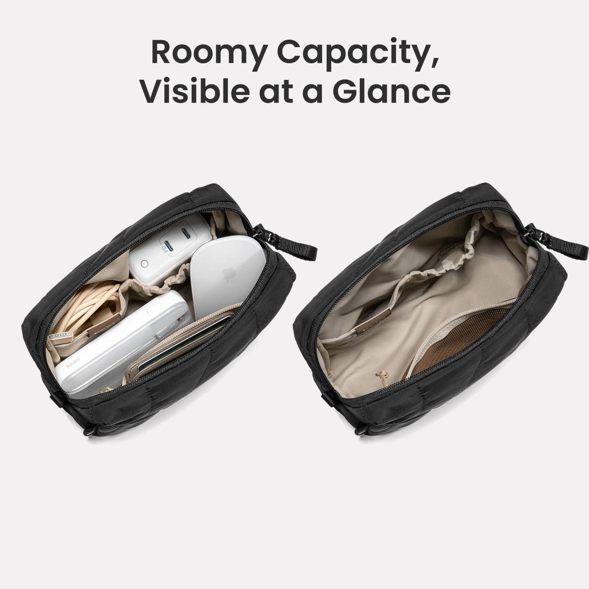 tomtoc Electronics Organizer Travel Case, Soft Puffy Accessory Tech Case – packaging and label