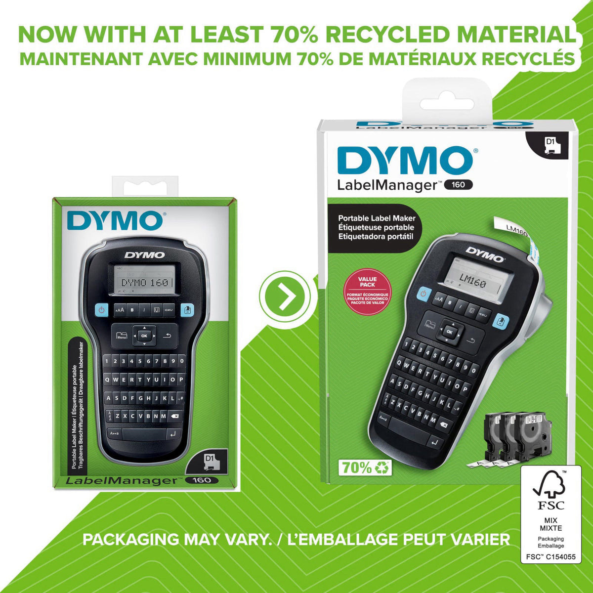 DYMO LabelManager 160 Label Maker Bundle with 3 D1 Label Cassettes, Portable Handheld, QWERTY Keyboard, One-Touch Smart 