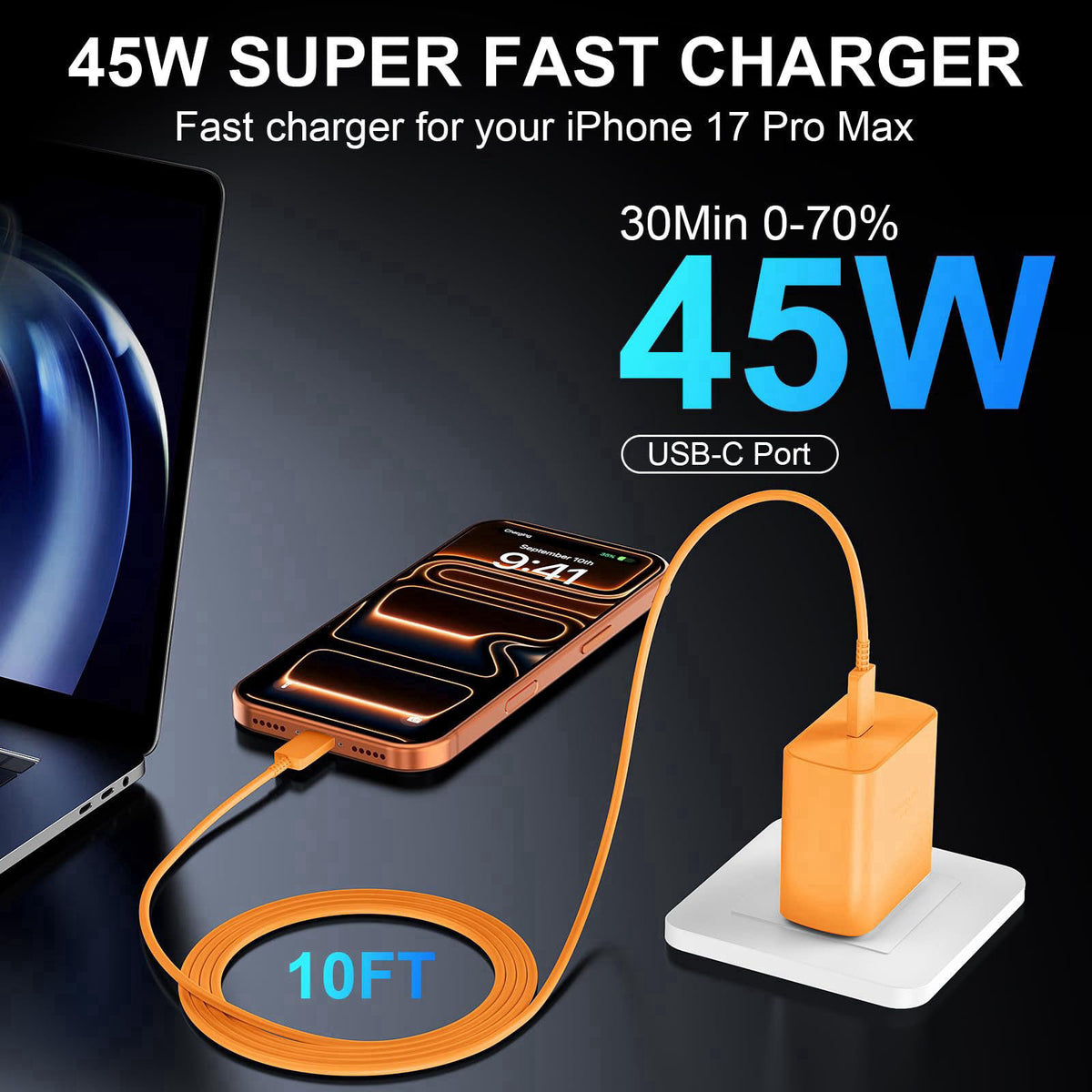 Duloch iPhone 18 17 Pro Max Charger Fast Charging 45W USBC iPhone Duo Fast Charger – full view