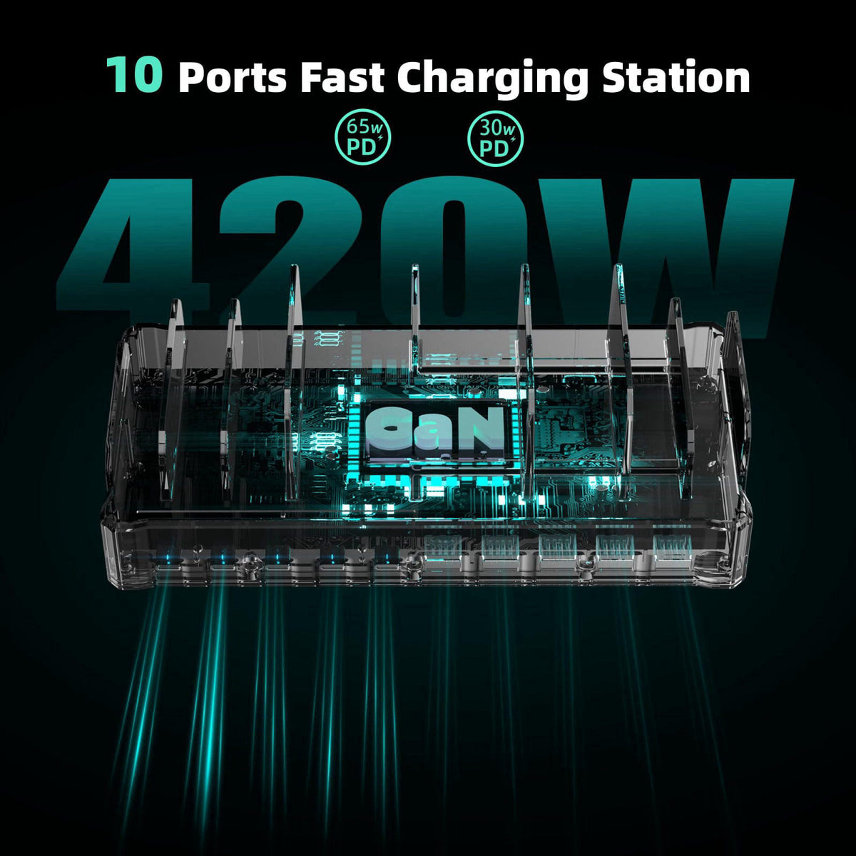 zobirez 420W 10-Port Fast USB Charging Station for Multiple Devices, White – packaging and label