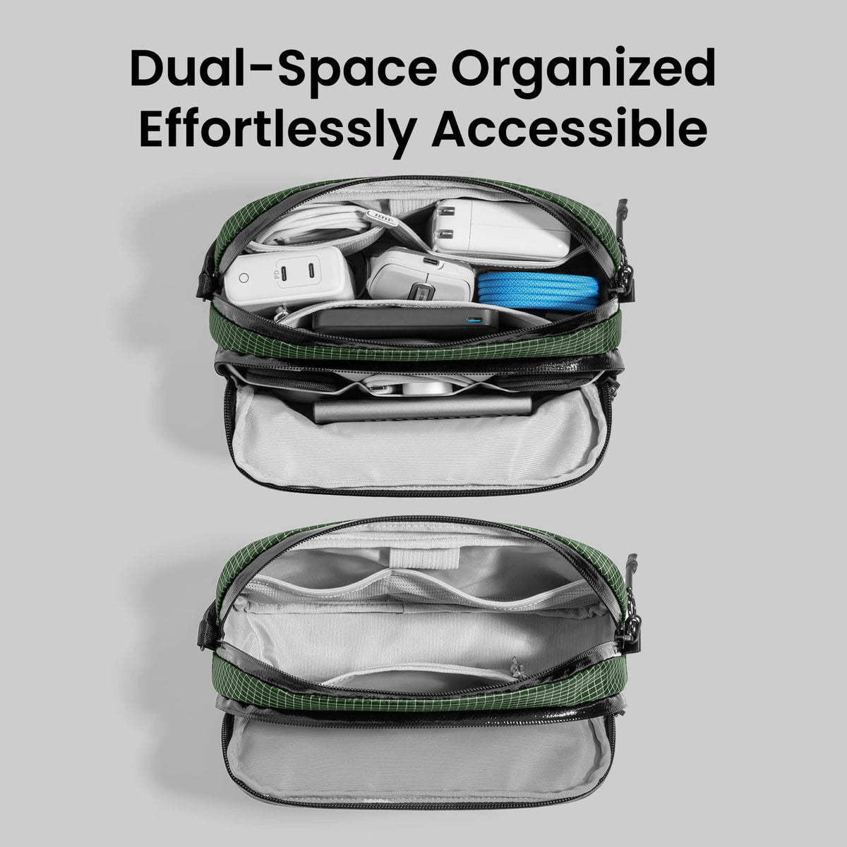 tomtoc Electronic Organizer Travel Case Performance, Dual Compartment Bag – back view and specifications