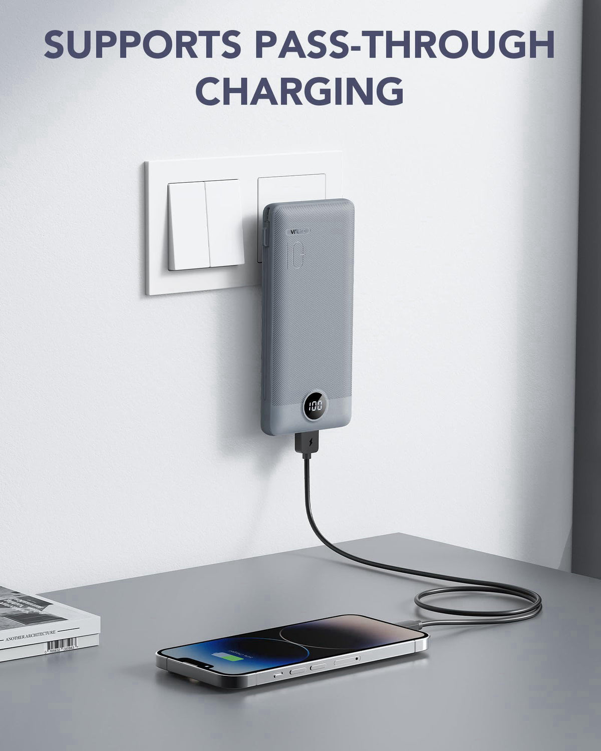 VRURC Portable Charger Built-in Cables and AC Wall Plug, USB C Power Bank 10000mAh, Travel Battery Portable Phone Charge