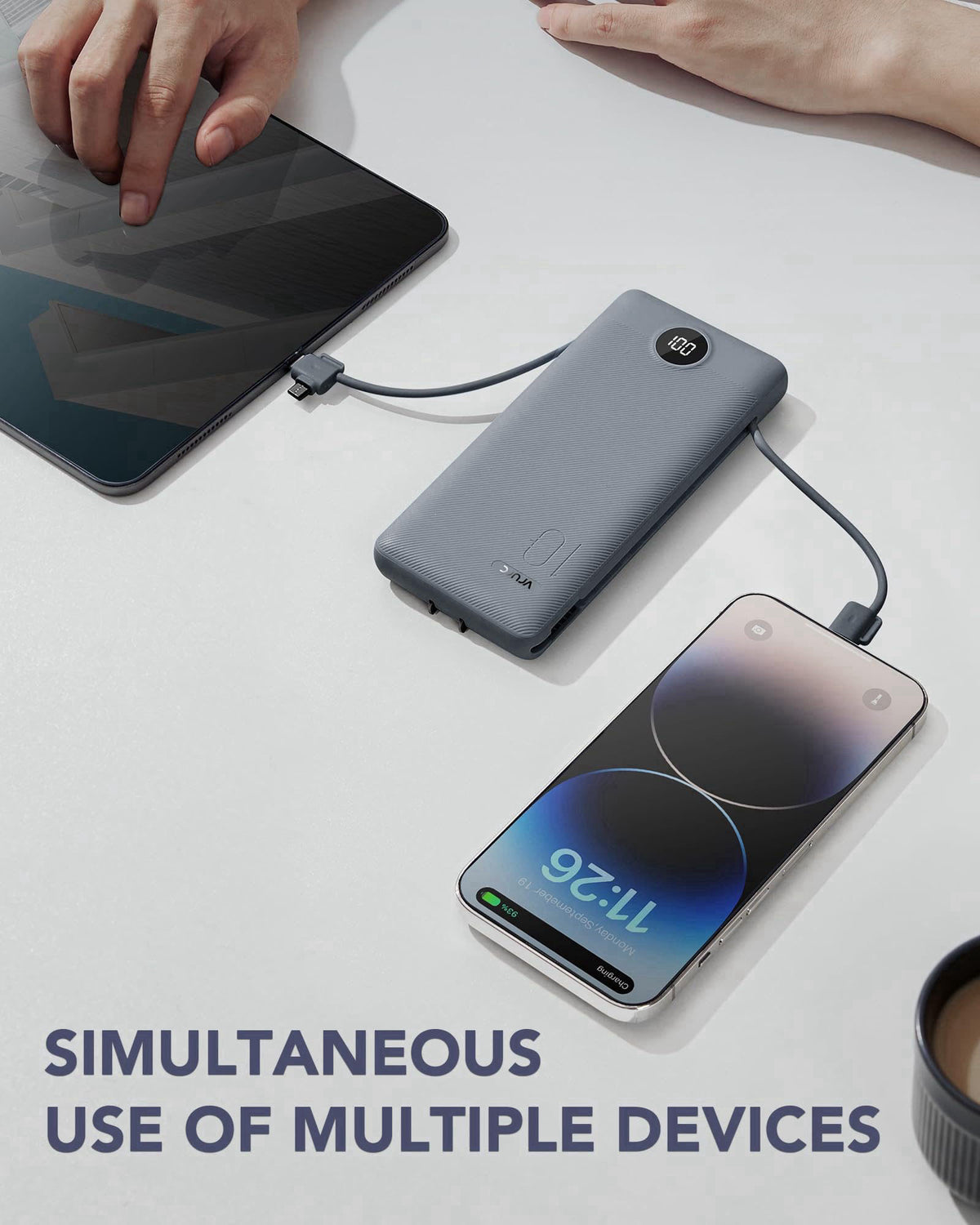 VRURC Portable Charger Built-in Cables and AC Wall Plug, USB C Power Bank 10000mAh, Travel Battery Portable Phone Charge