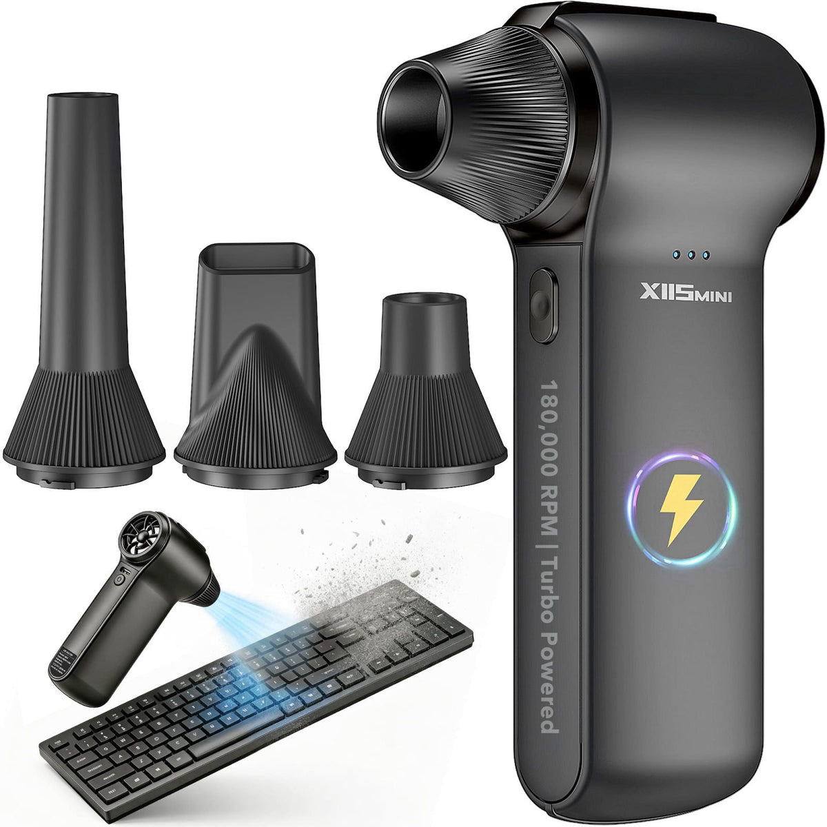 HTAIER Compressed Air Duster, 180000RPM Rechargeable Cordless Electric Blower – product photo (Compressed Air Dusters)