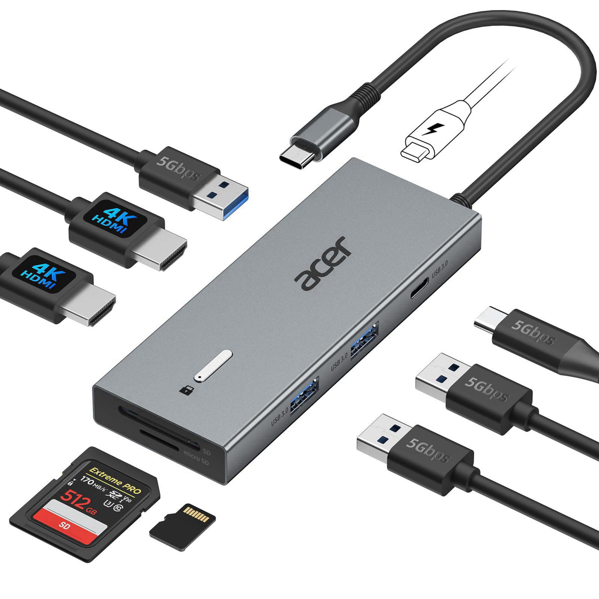 Acer USB C Docking Station Dual Monitor 9 in 1 Laptop Dock by Premium Selection