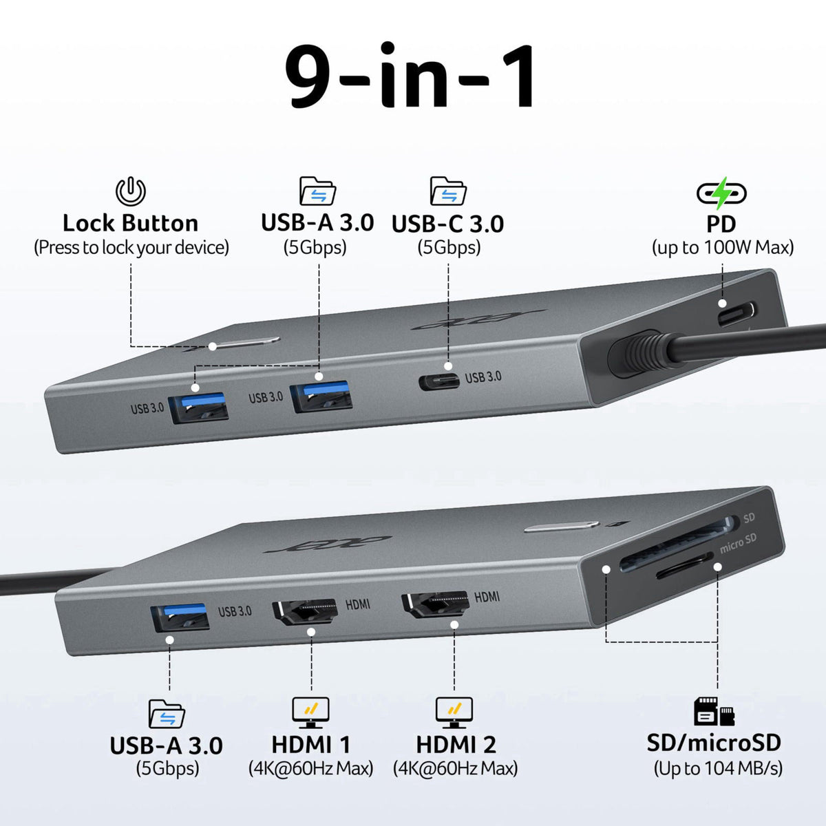Acer USB C Docking Station Dual Monitor 9 in 1 Laptop Dock by Premium Selection — view 3