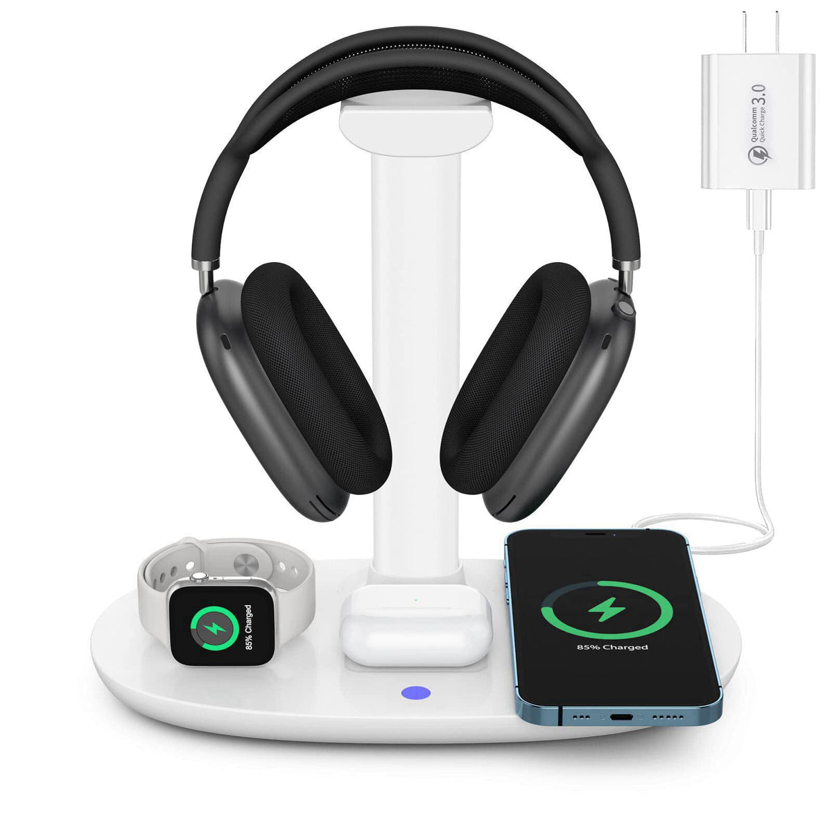 Headphone Stand with 15w Wireless Charger, Suguder 4 in 1 Charging Station Headset Holder for AirPods Max/Pro/4/3/2 iWat